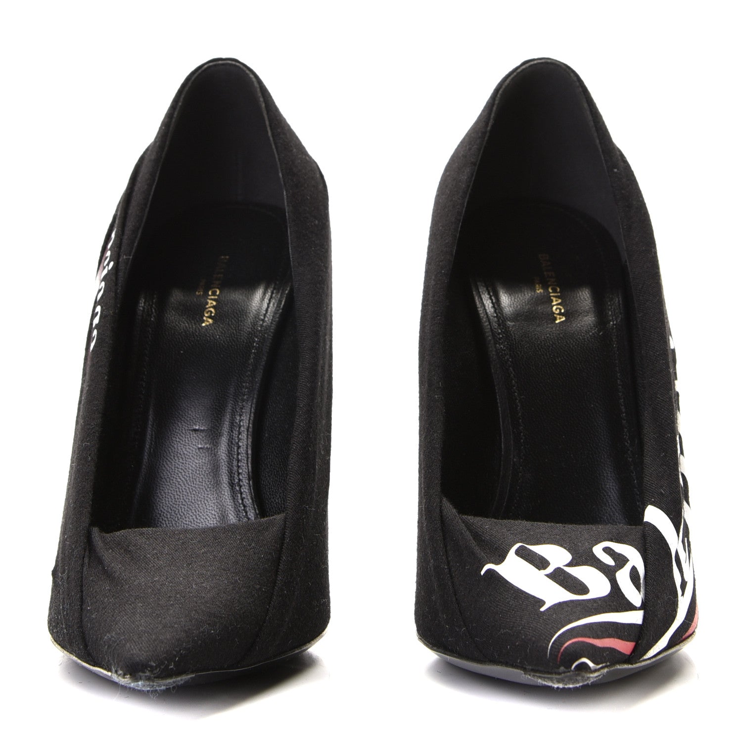 Balenciaga Jersey Crepe Political Campaign Logo Knife 115 Pointed Pumps 38 Black White Rouge 2 of 10