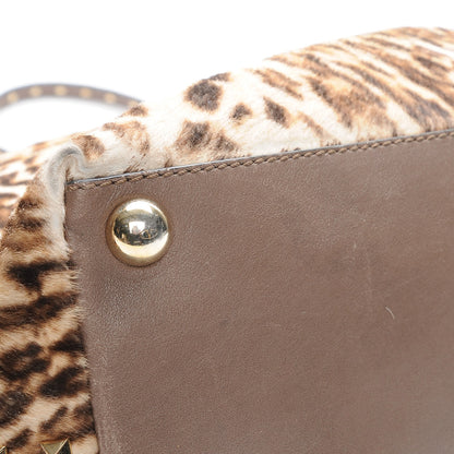 Valentino Garavani Calf Hair Cavallino Animal Rockstud Dome Satchel Leopard 11 of 15