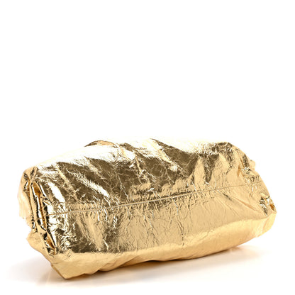 Bottega Veneta Metallic Crinkled Lambskin The Pouch Oversized Clutch Oro 4 of 11