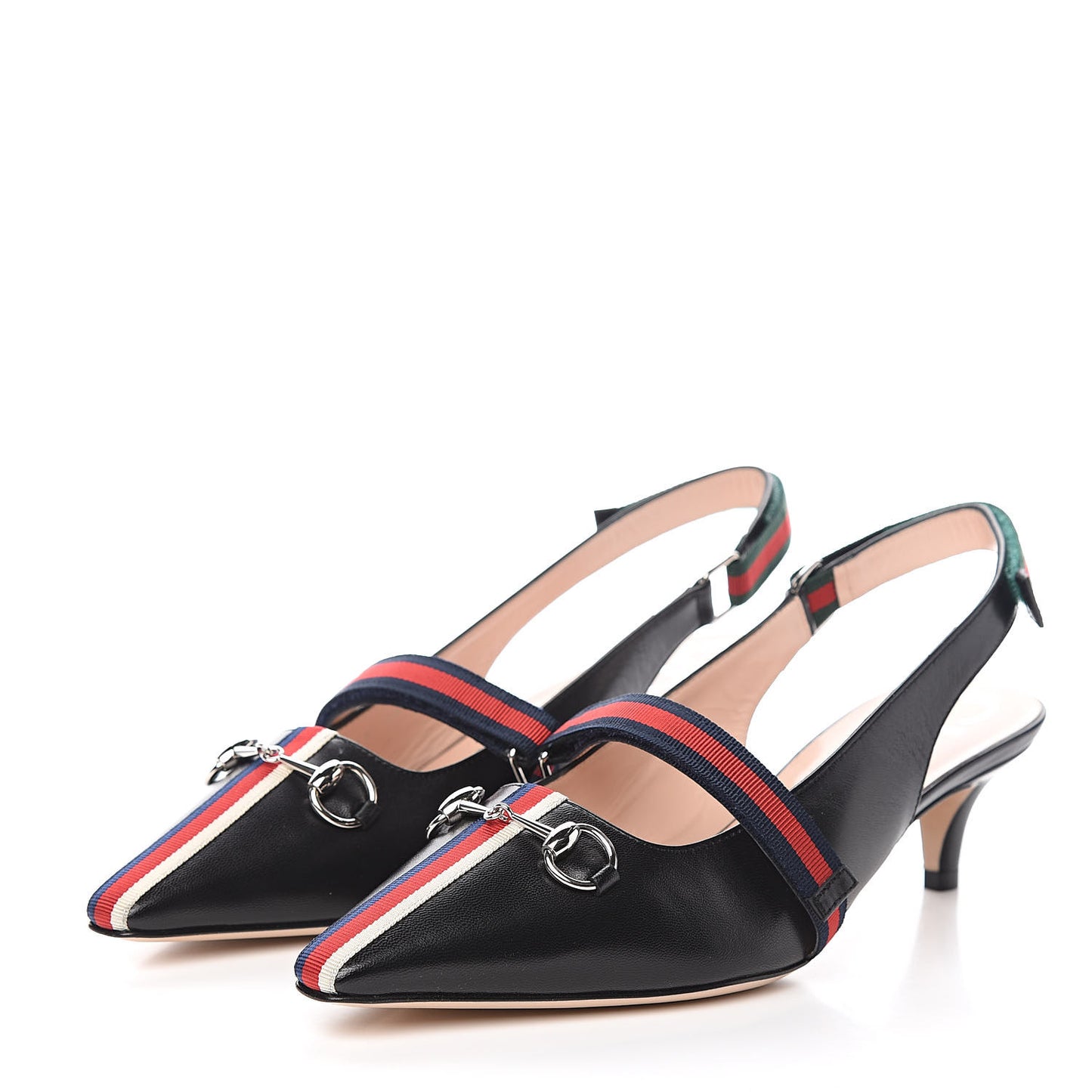 Malaga Kid Web Horsebit Low Heel Slingback Pumps 38 Black