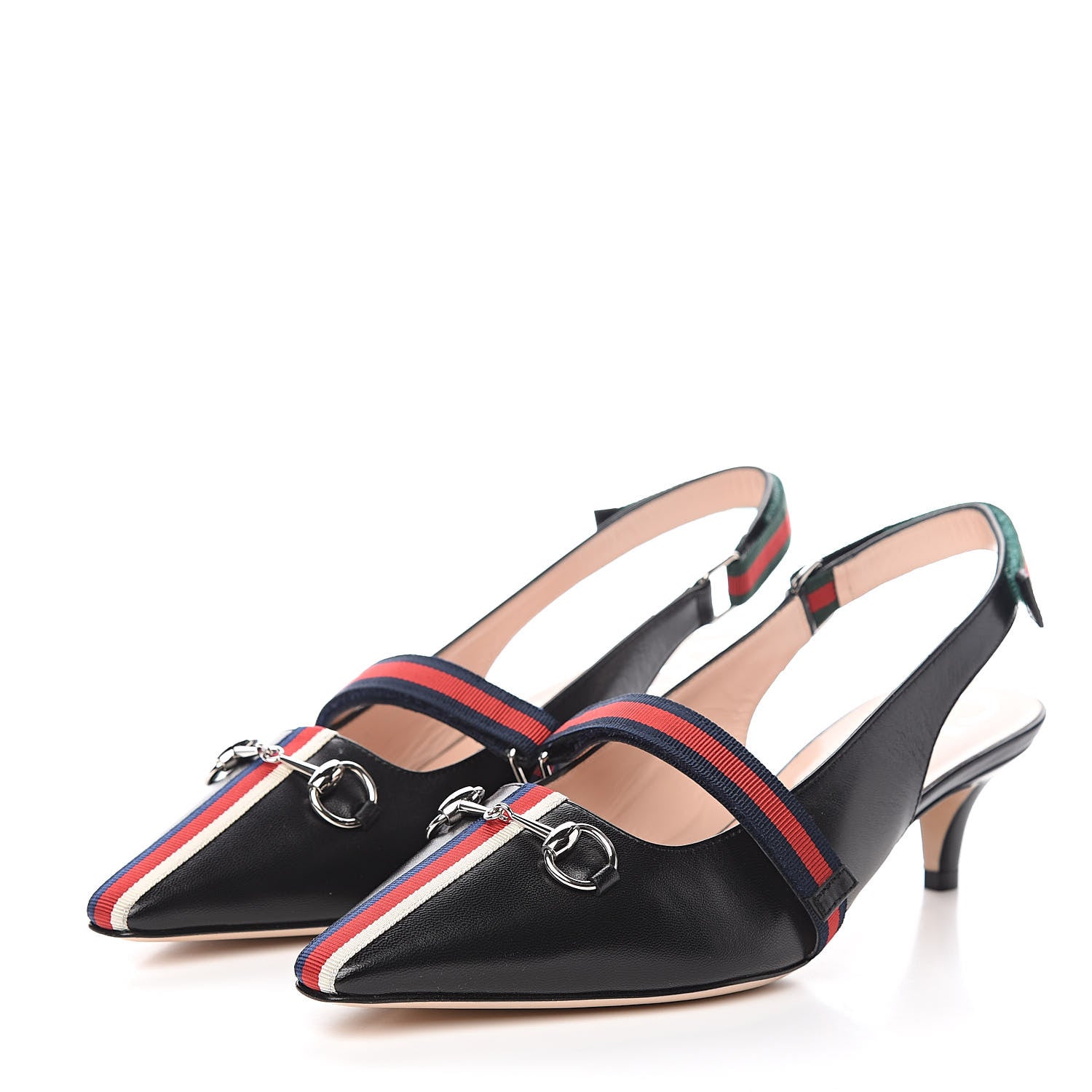 Gucci Malaga Kid Web Horsebit Low Heel Slingback Pumps 38 Black 3 of 9
