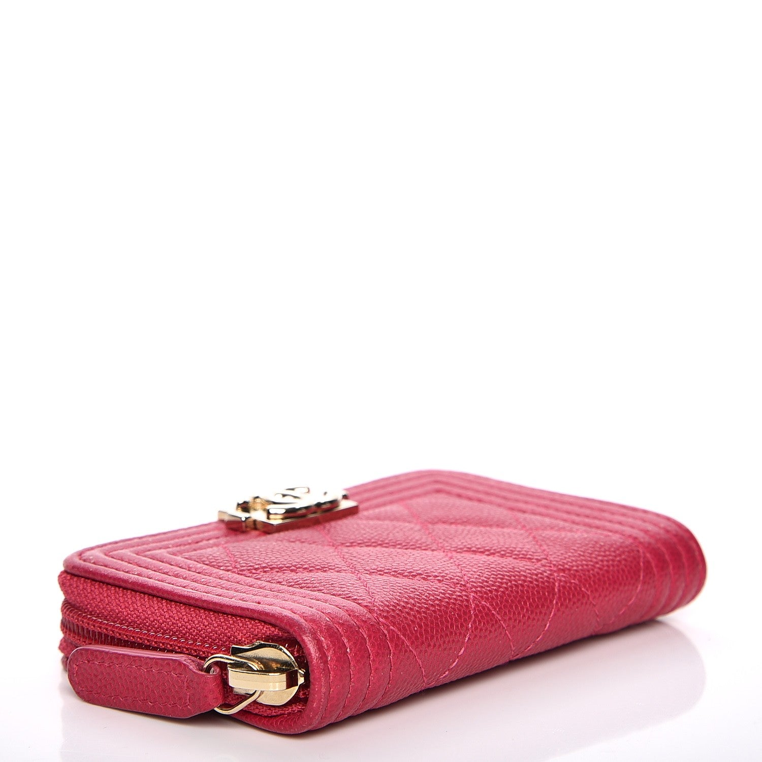 Chanel Caviar Quilted Boy Zip Around Coin Purse Wallet Fuchsia 4 of 10