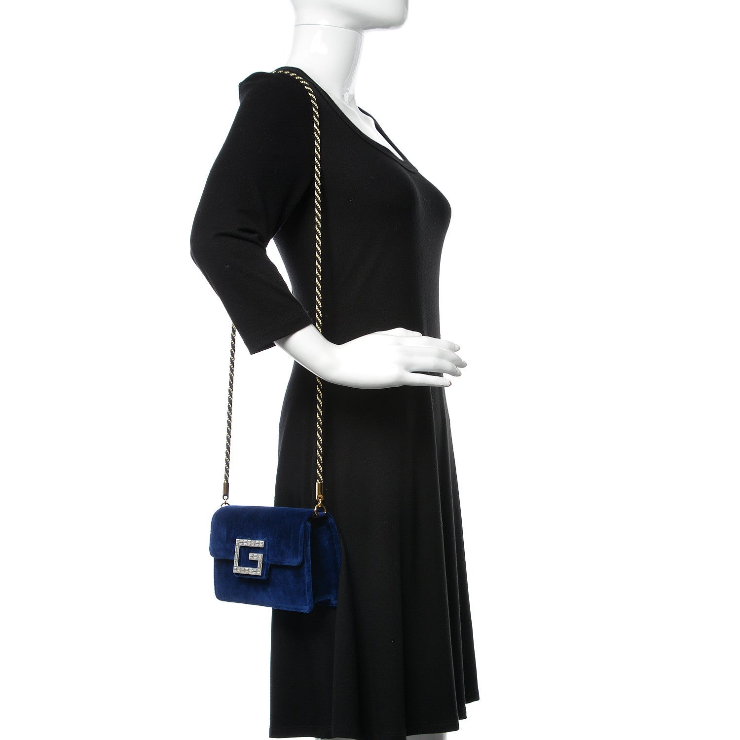 Gucci Velvet Crystal Square G Shoulder Bag Cobalt Blue 2 of 9