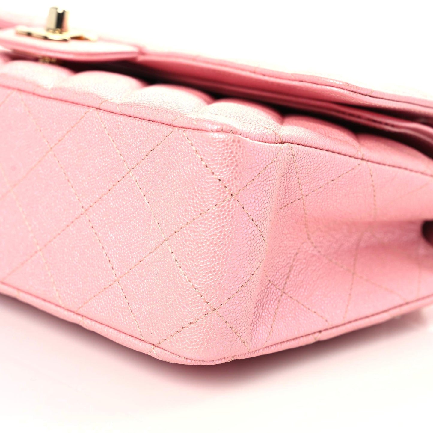 Iridescent Caviar Quilted Medium Double Flap Rose Pink