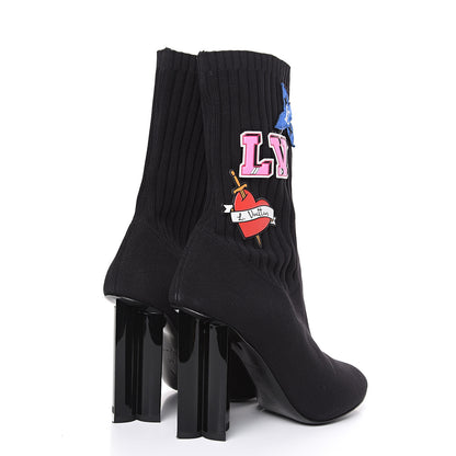 Louis Vuitton Stretch Fabric LV Black Heart Sock Ankle Boots 39 Black 4 of 8