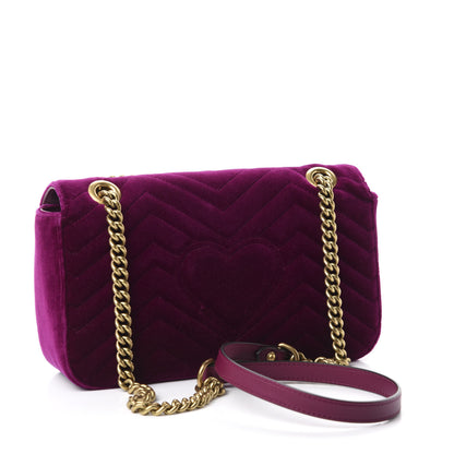 Gucci Velvet Matelasse Small GG Marmont Shoulder Bag Fuchsia Violet Cyclamen 3 of 10