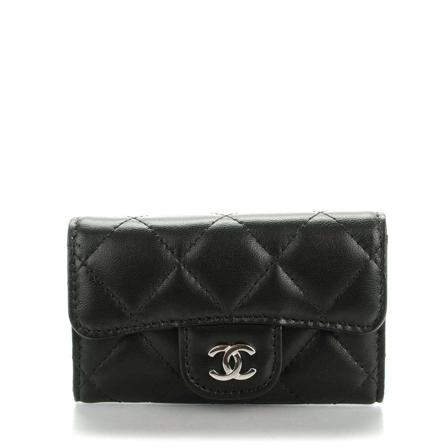 Lambskin Quilted 6 Key Holder Black