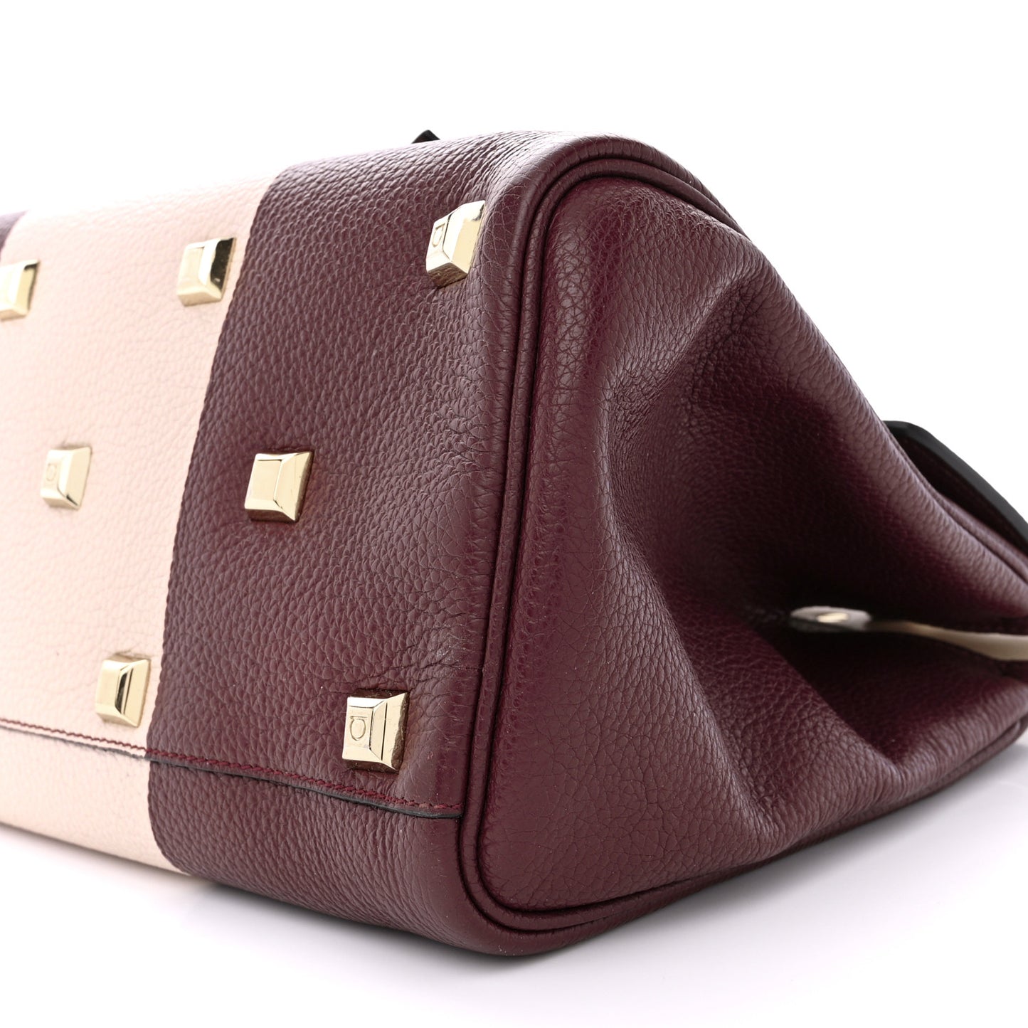 Grained Calfskin Studio Top Handle Bag Burgundy Beige