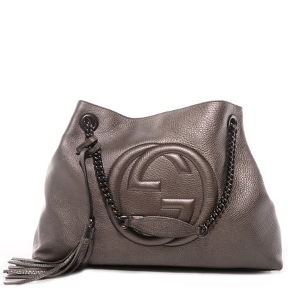 Gucci Metallic Pebbled Calfskin Medium Soho Chain Shoulder Bag Sasso 1 of 7