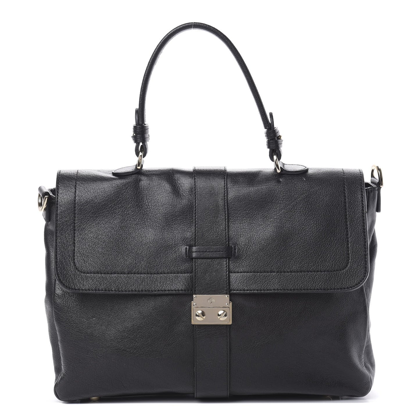 Calfskin Push Lock Satchel Black