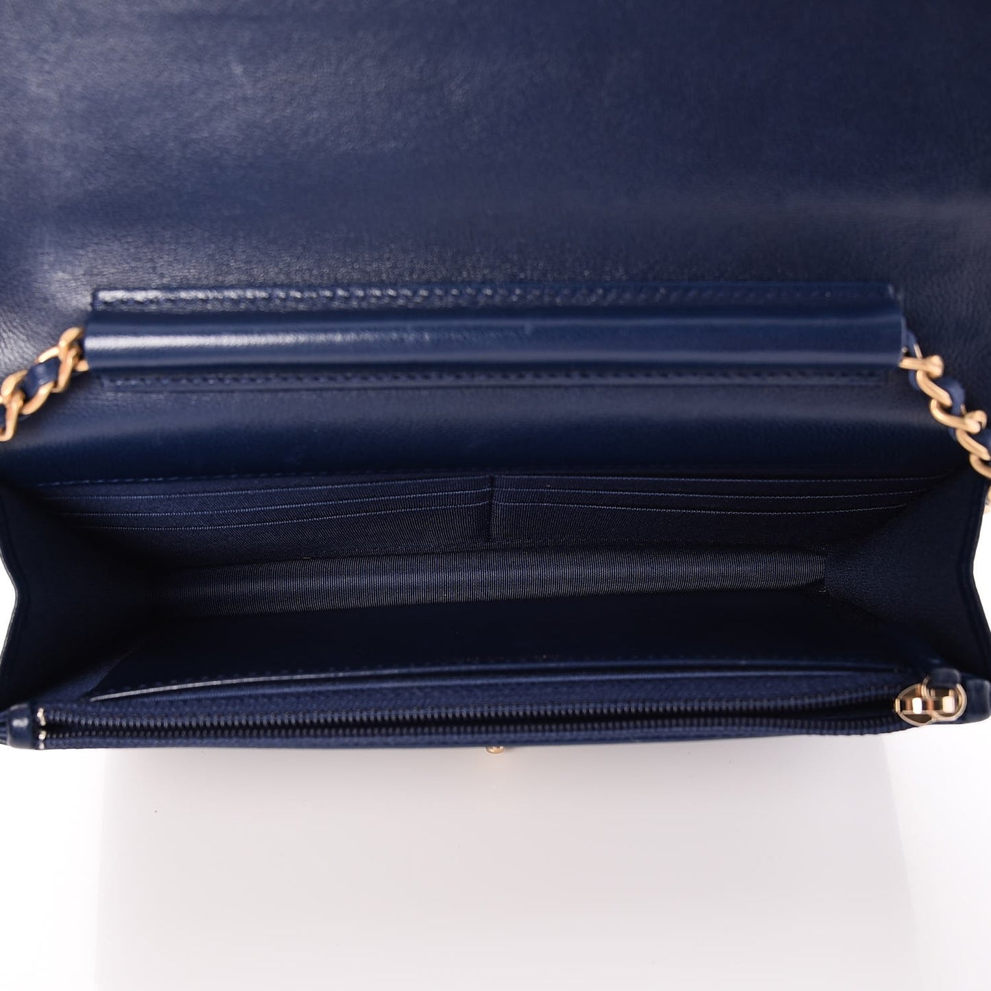 Lambskin Chevron Quilted Wallet On Chain WOC Navy Blue