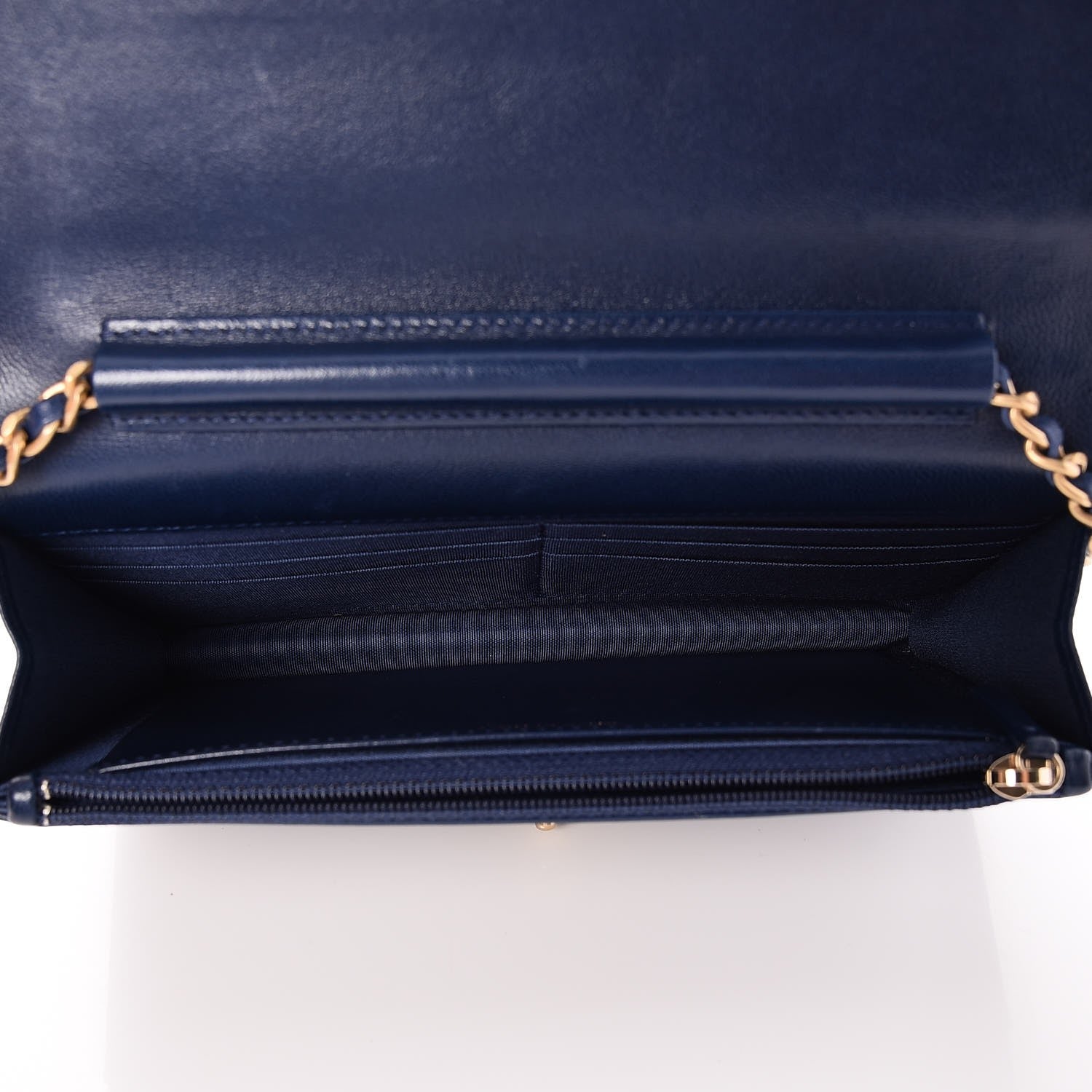 Chanel Lambskin Chevron Quilted Wallet On Chain WOC Navy Blue 5 of 9