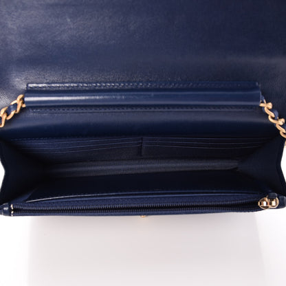 Chanel Lambskin Chevron Quilted Wallet On Chain WOC Navy Blue 5 of 9