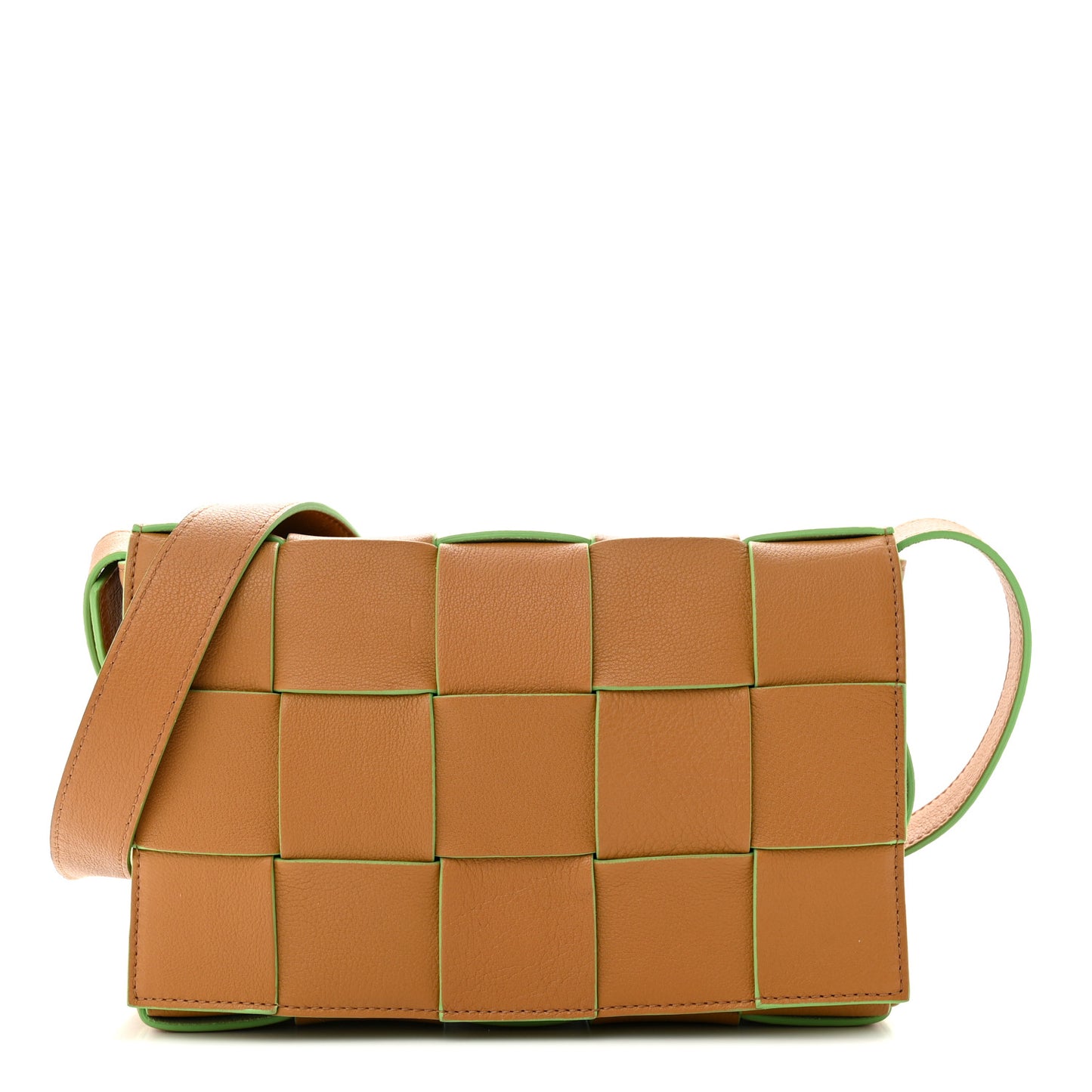 Grained Calfskin Maxi Intrecciato Cassette Crossbody Bag Caramel Pistachio