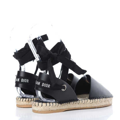 Christian Dior Calfskin Nicely-D Ankle Tie Espadrilles Flats 36 Black 4 of 8