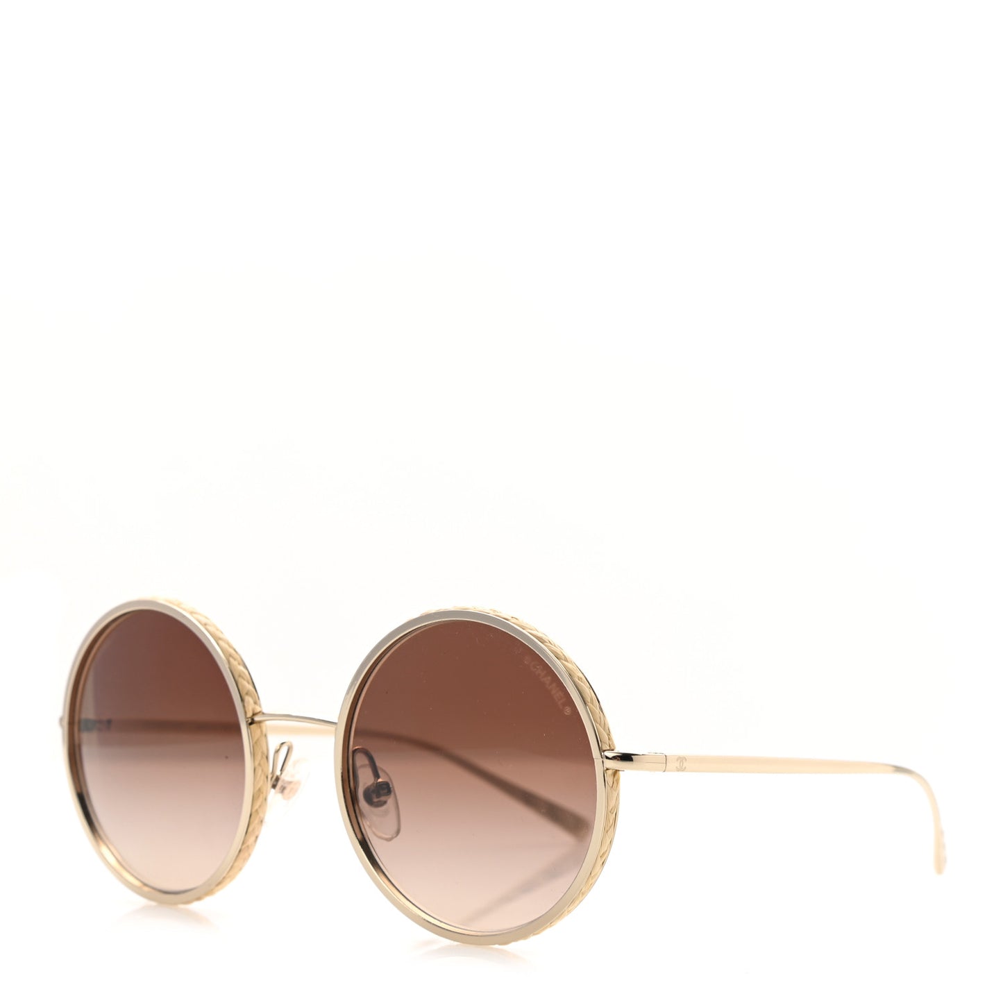 Metal Raffia Braided Round Sunglasses 4250 Gold
