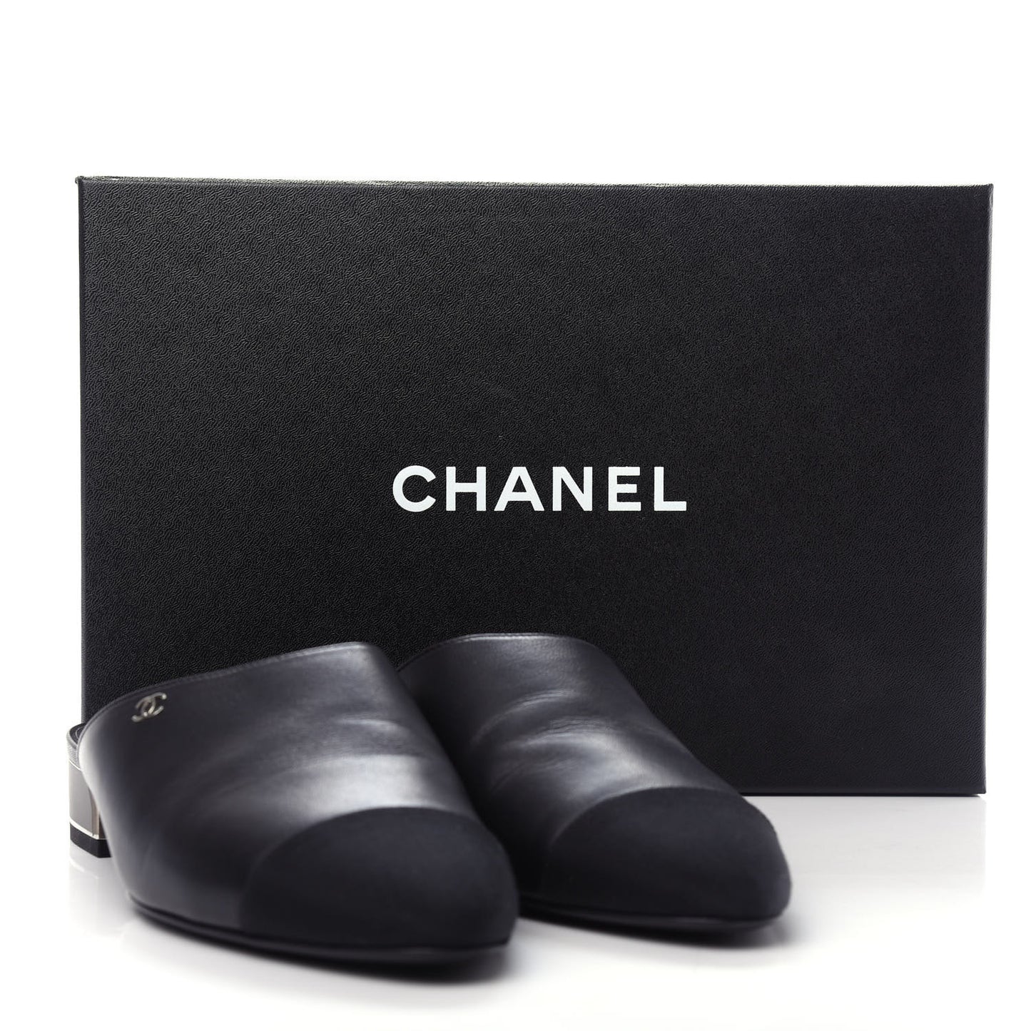 Lambskin Grosgrain Cap Toe CC Mules 39 Black