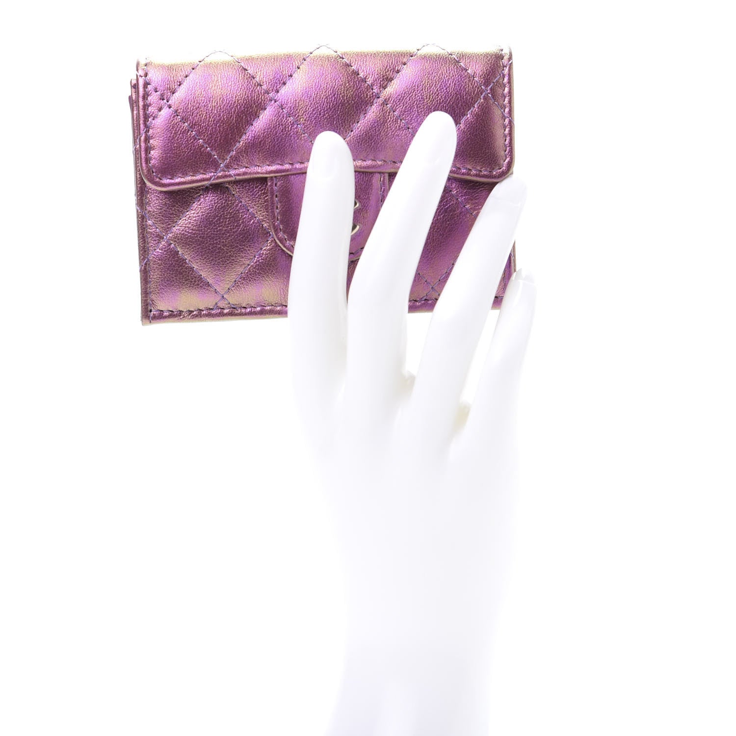 Chanel Iridescent Lambskin Small Quilted Flap Wallet Purple 2 of 9