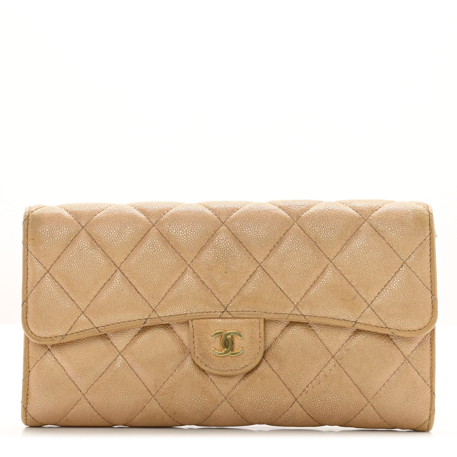 Chanel Iridescent Caviar Quilted Long Gusset Flap Wallet Beige 1 of 12