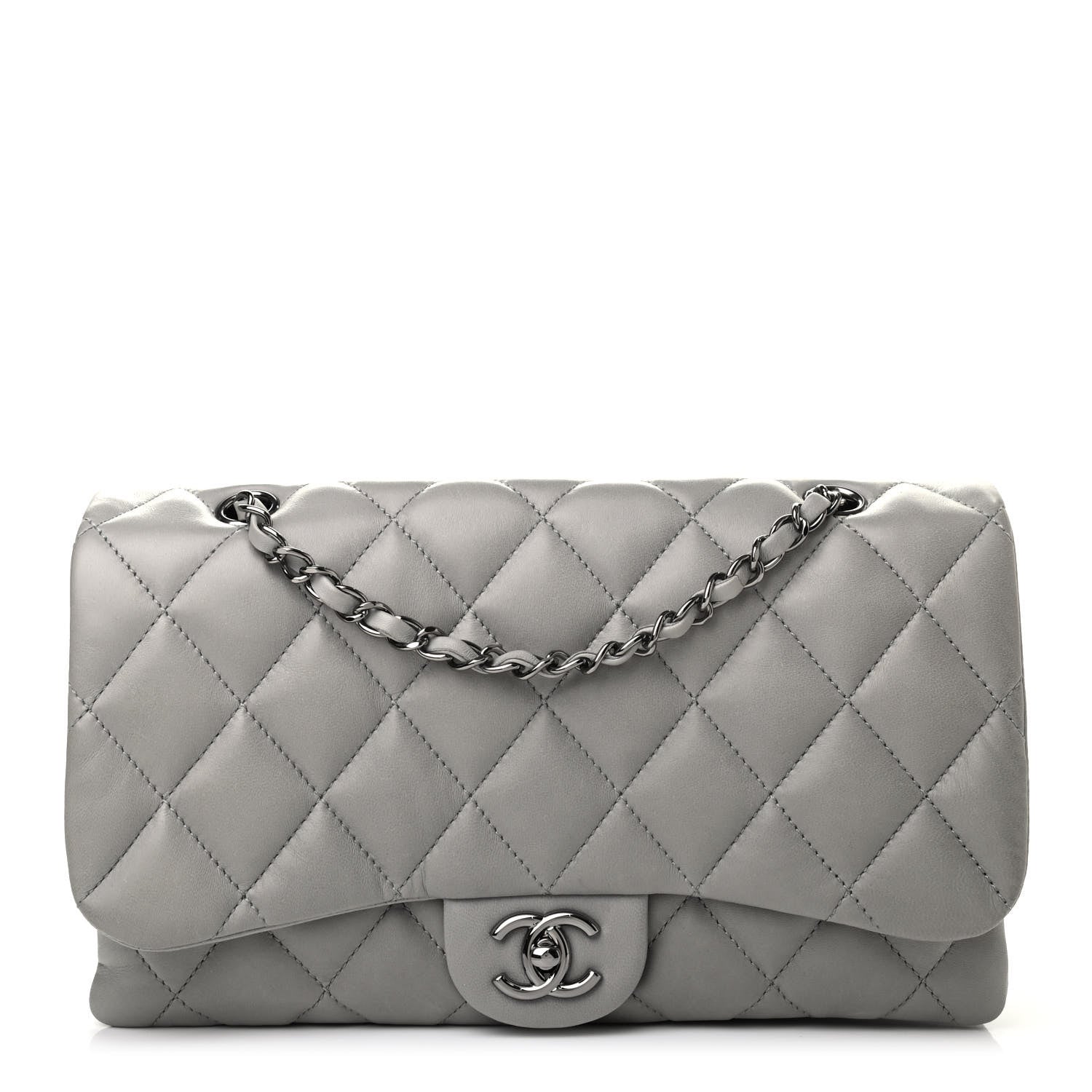 Chanel Lambskin Quilted Jumbo Chanel 3 Flap Light Grey 1 of 9