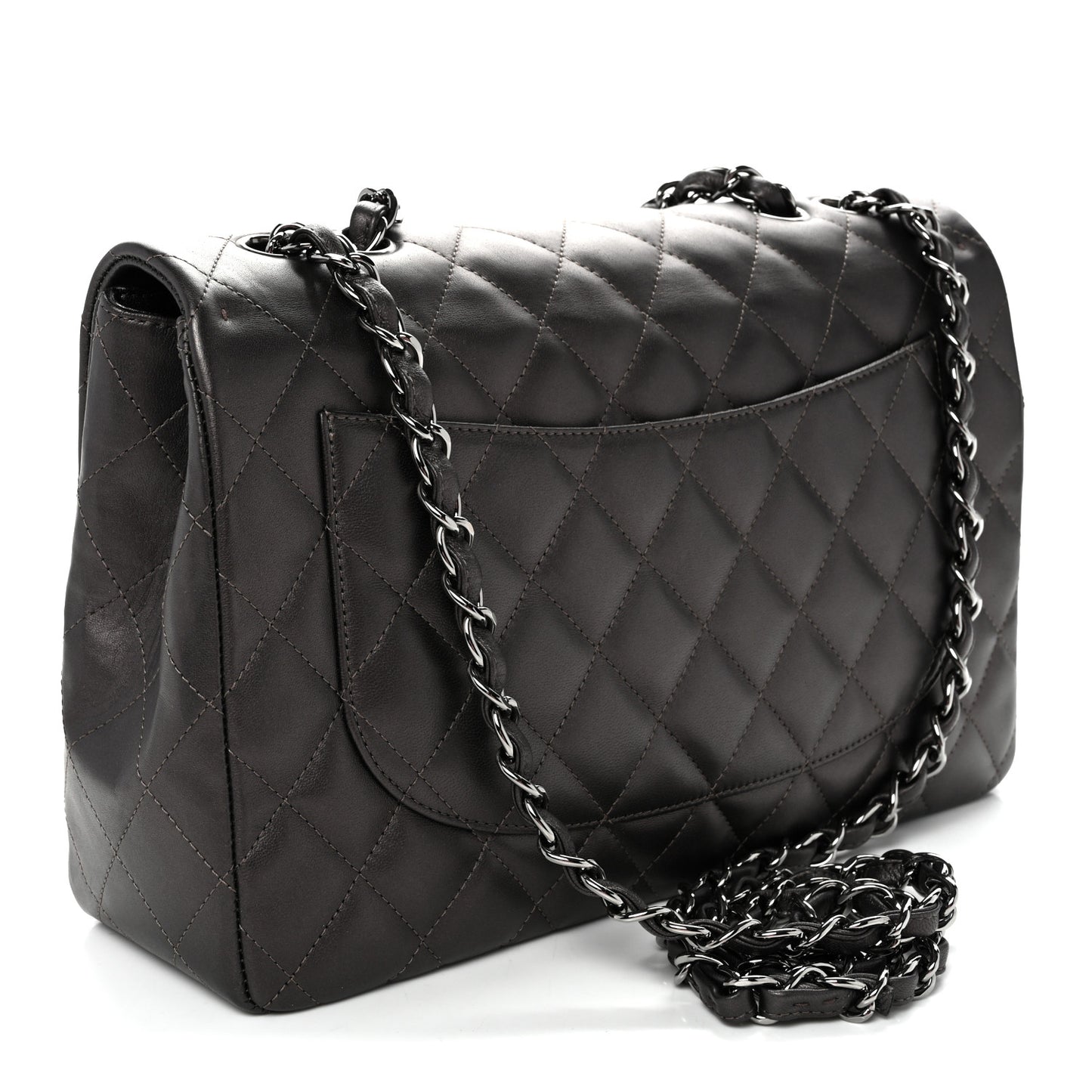 Lambskin Quilted Jumbo Single Flap  Dark Grey