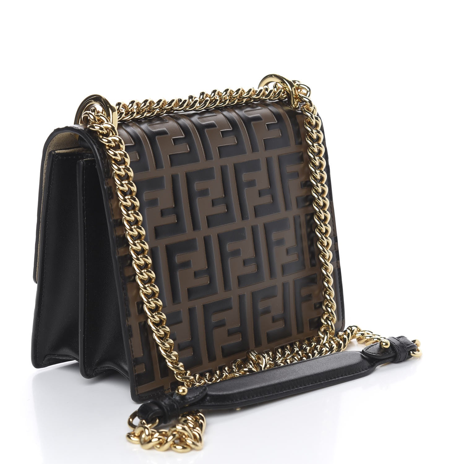 Fendi Vitello Liberty Bi-Color FF 1974 Embossed Small Kan U Shoulder Bag Maya Black 3 of 10