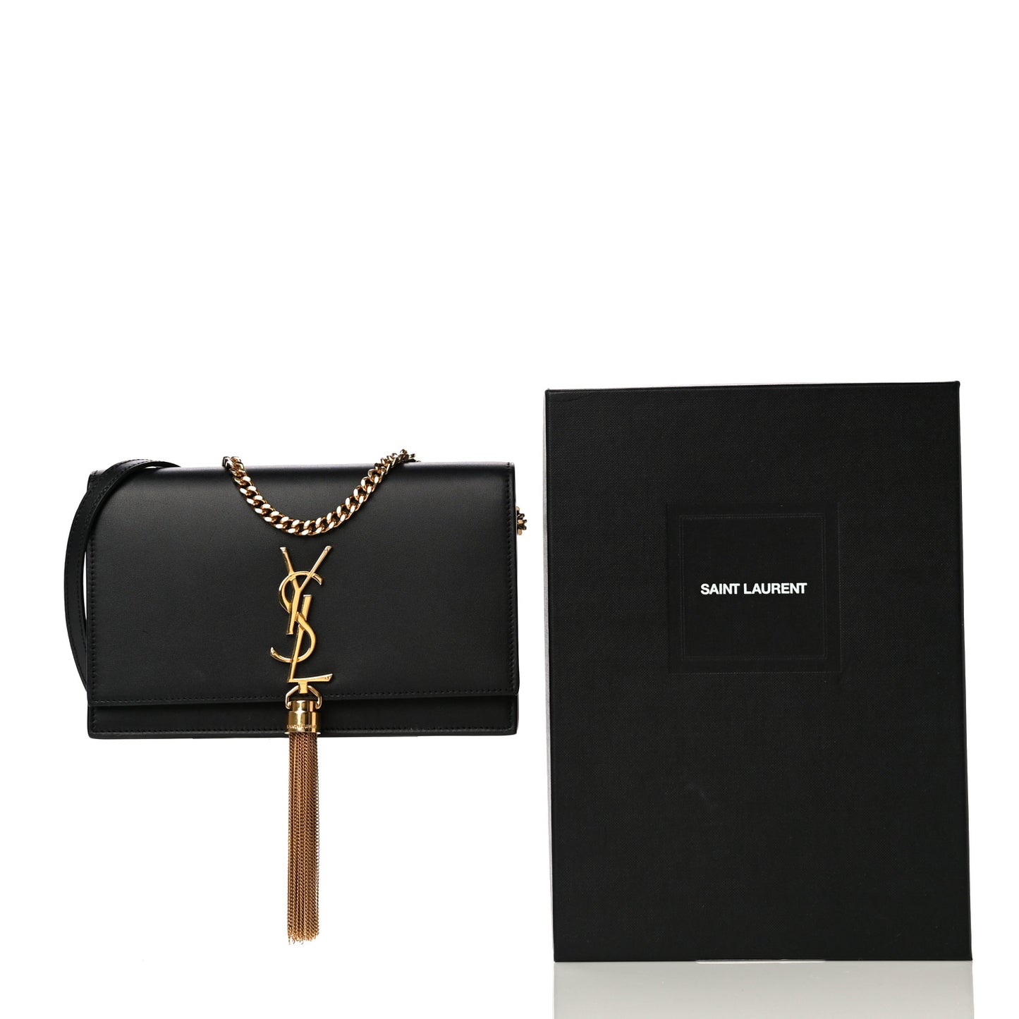 Smooth Calfskin Classic Monogram Kate Tassel Chain Wallet Black