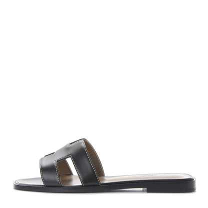 Hermes Box Calfskin Oran Sandals 36 Black 1 of 9