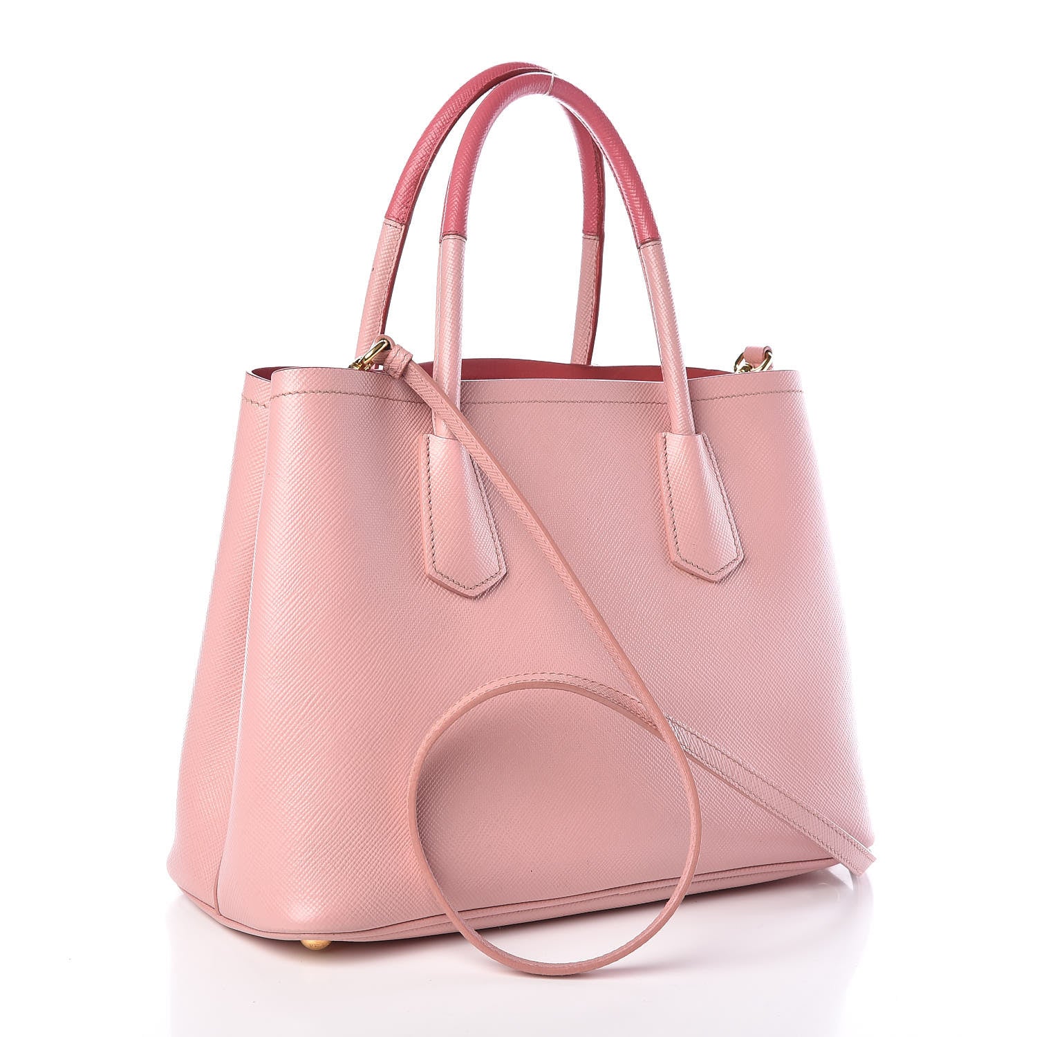 Prada Saffiano Cuir Bi-Color Small Double Handle Bag Pesca Tamaris 3 of 15
