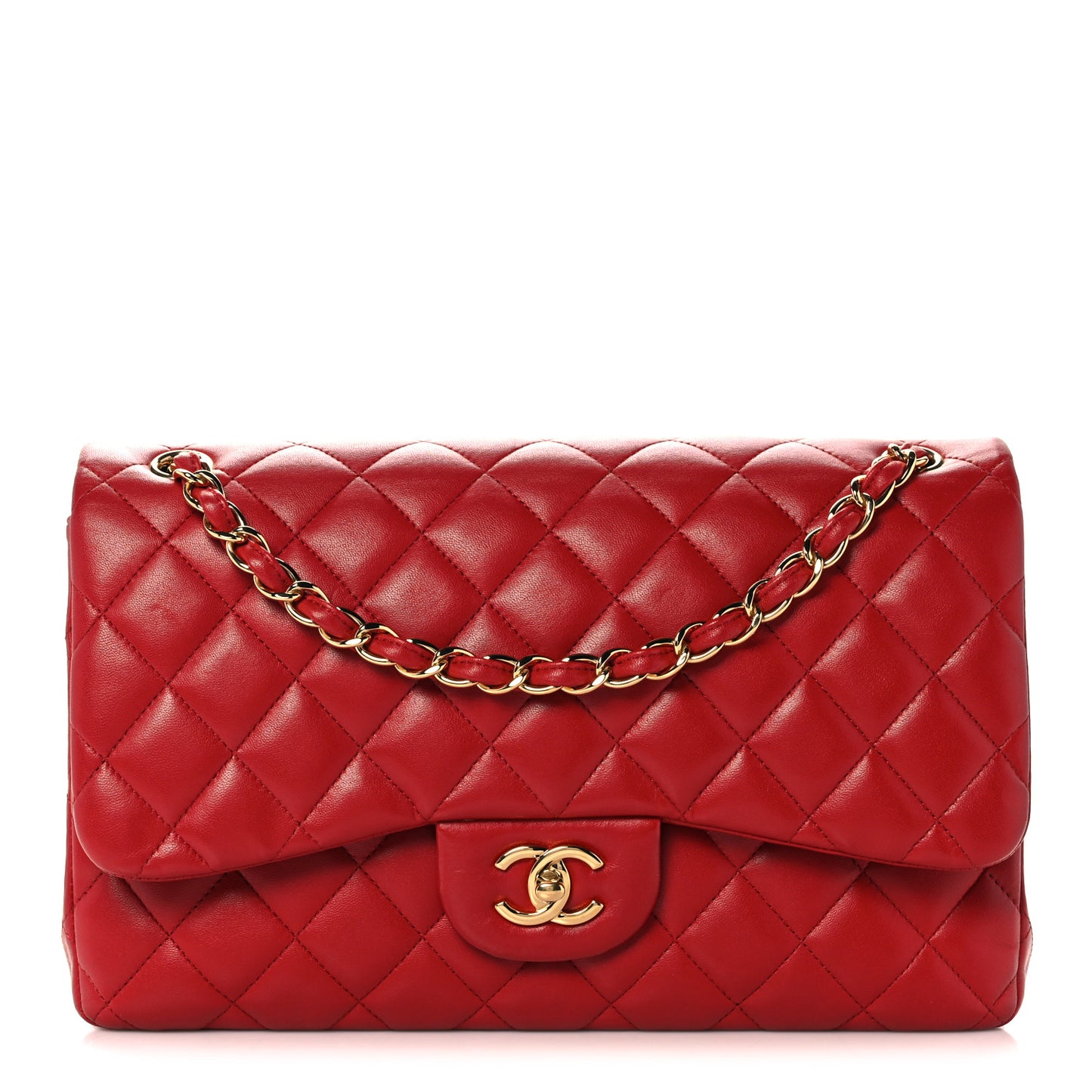 Lambskin Quilted Jumbo Double Flap Red