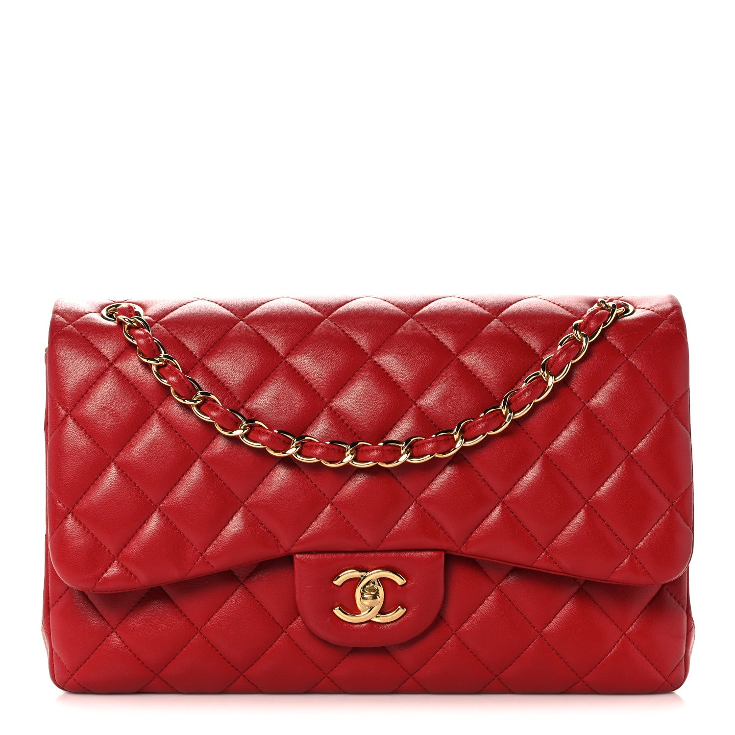 Chanel Lambskin Quilted Jumbo Double Flap Red 1 of 13