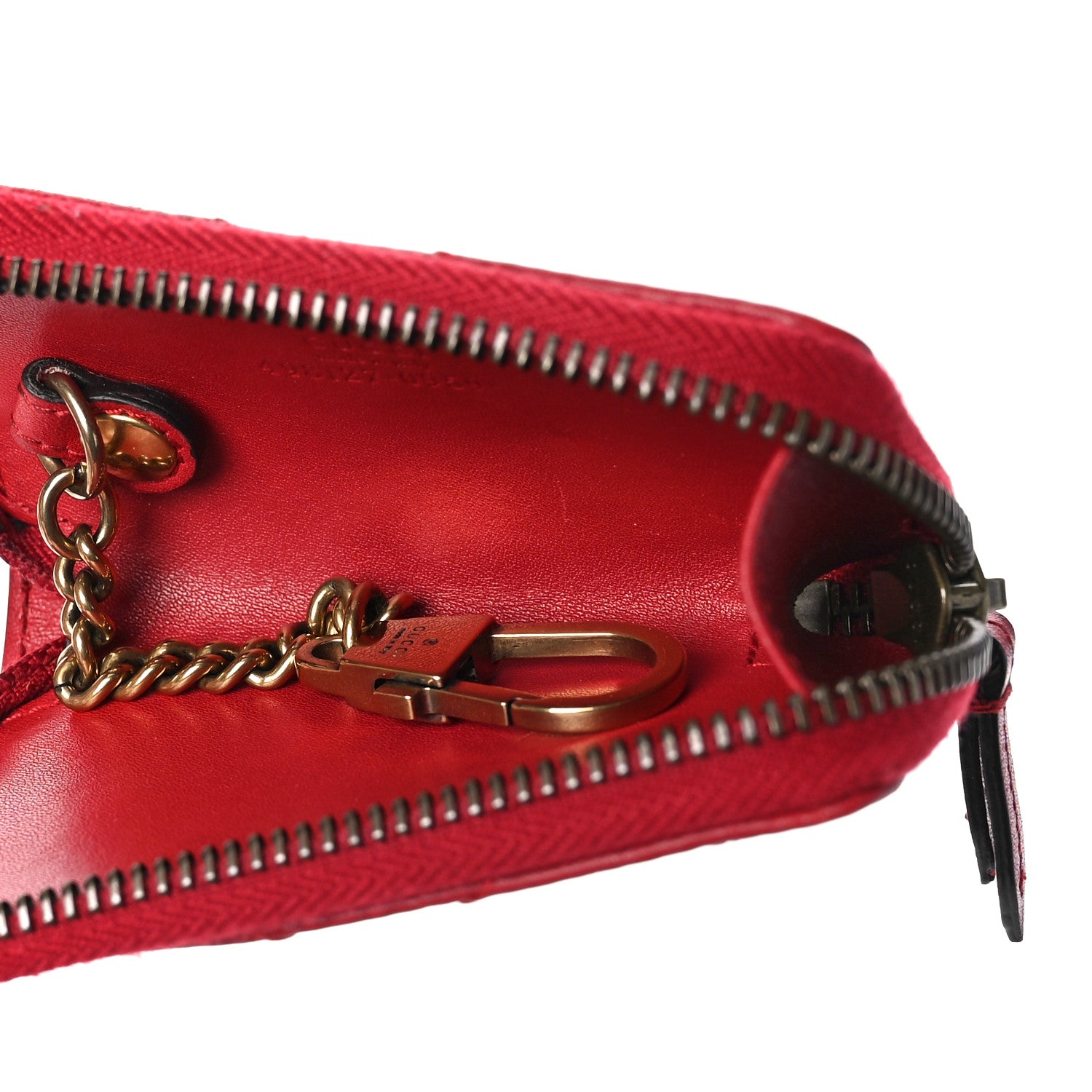 Gucci Calfskin Matelasse GG Marmont Zip Around Key Case Hibiscus Red 6 of 9