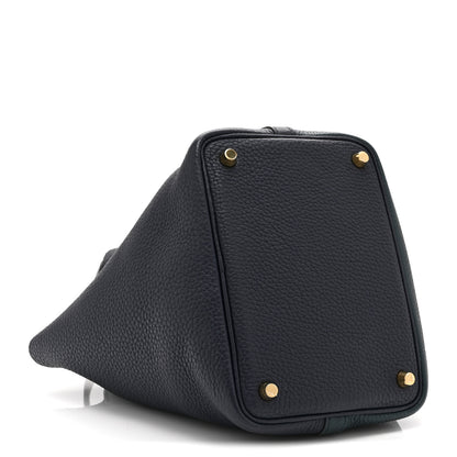 Hermes Taurillon Clemence Casaque Picotin Lock  18 PM Vert Bosphore Deep Bleu 4 of 11