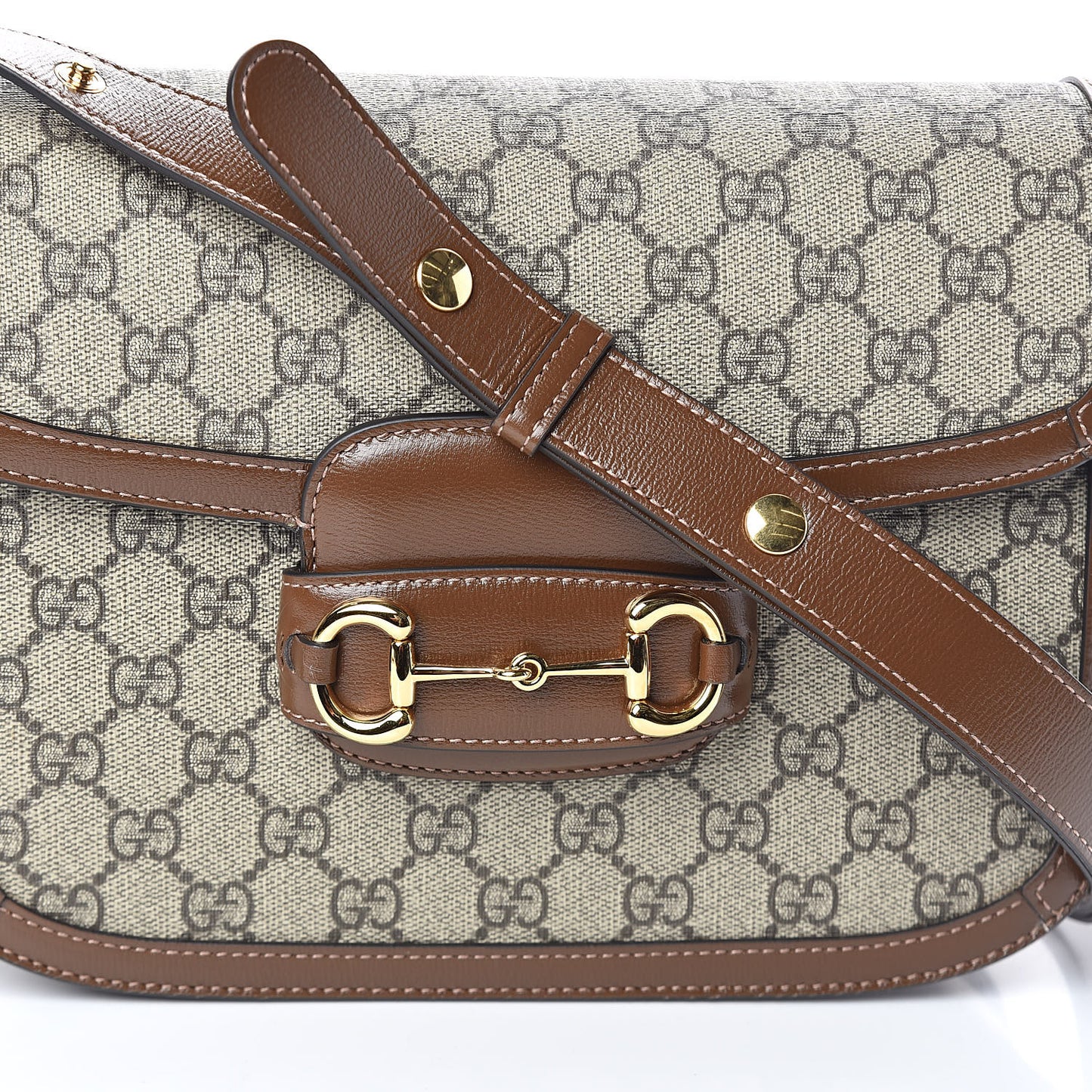 GG Supreme Monogram Horsebit 1955 Shoulder Bag Beige Brown Sugar