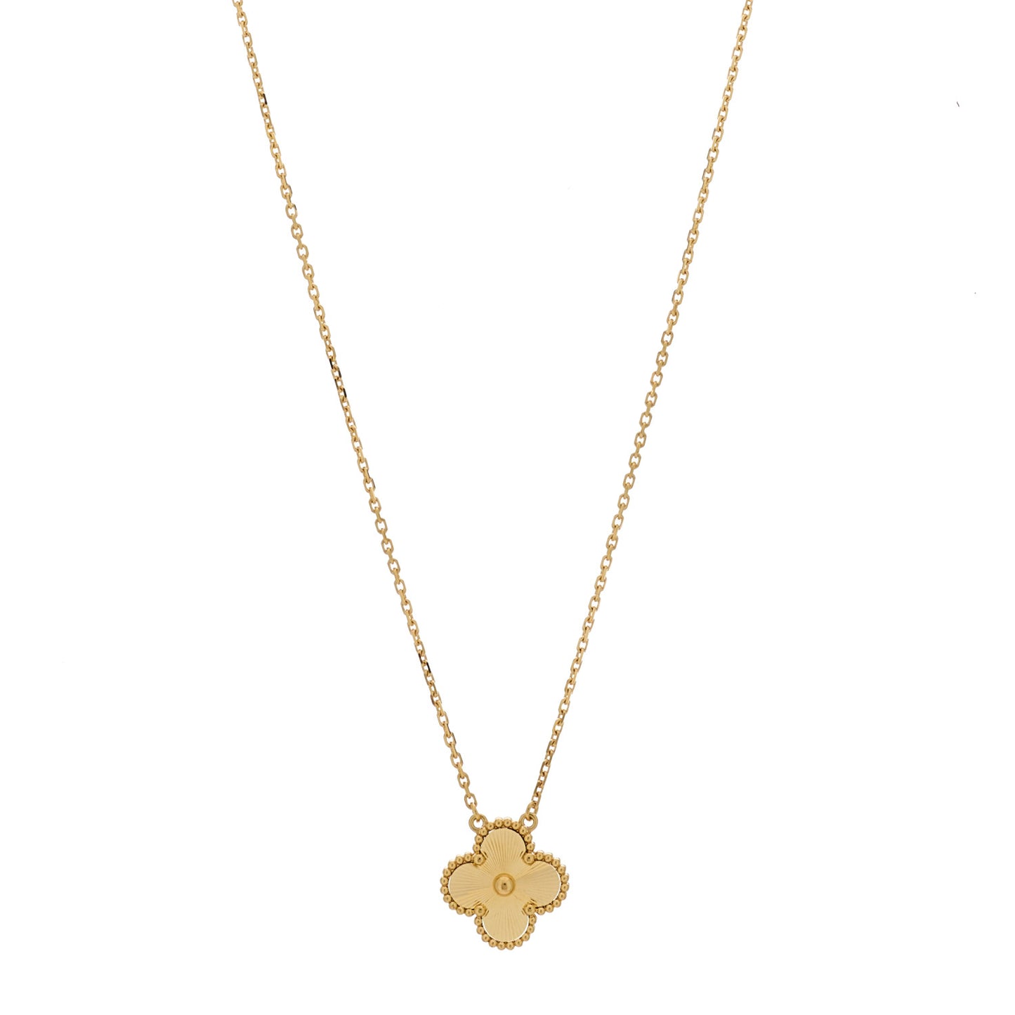 18K Yellow Gold Guilloche Vintage Alhambra Pendant Necklace