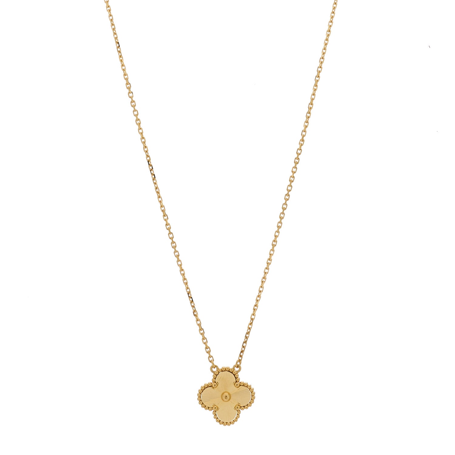 Van Cleef & Arpels 18K Yellow Gold Guilloche Vintage Alhambra Pendant Necklace 1 of 5