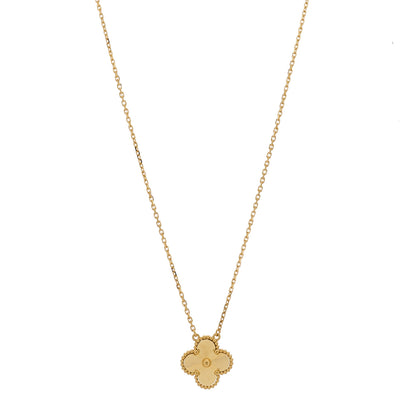 Van Cleef & Arpels 18K Yellow Gold Guilloche Vintage Alhambra Pendant Necklace 1 of 5