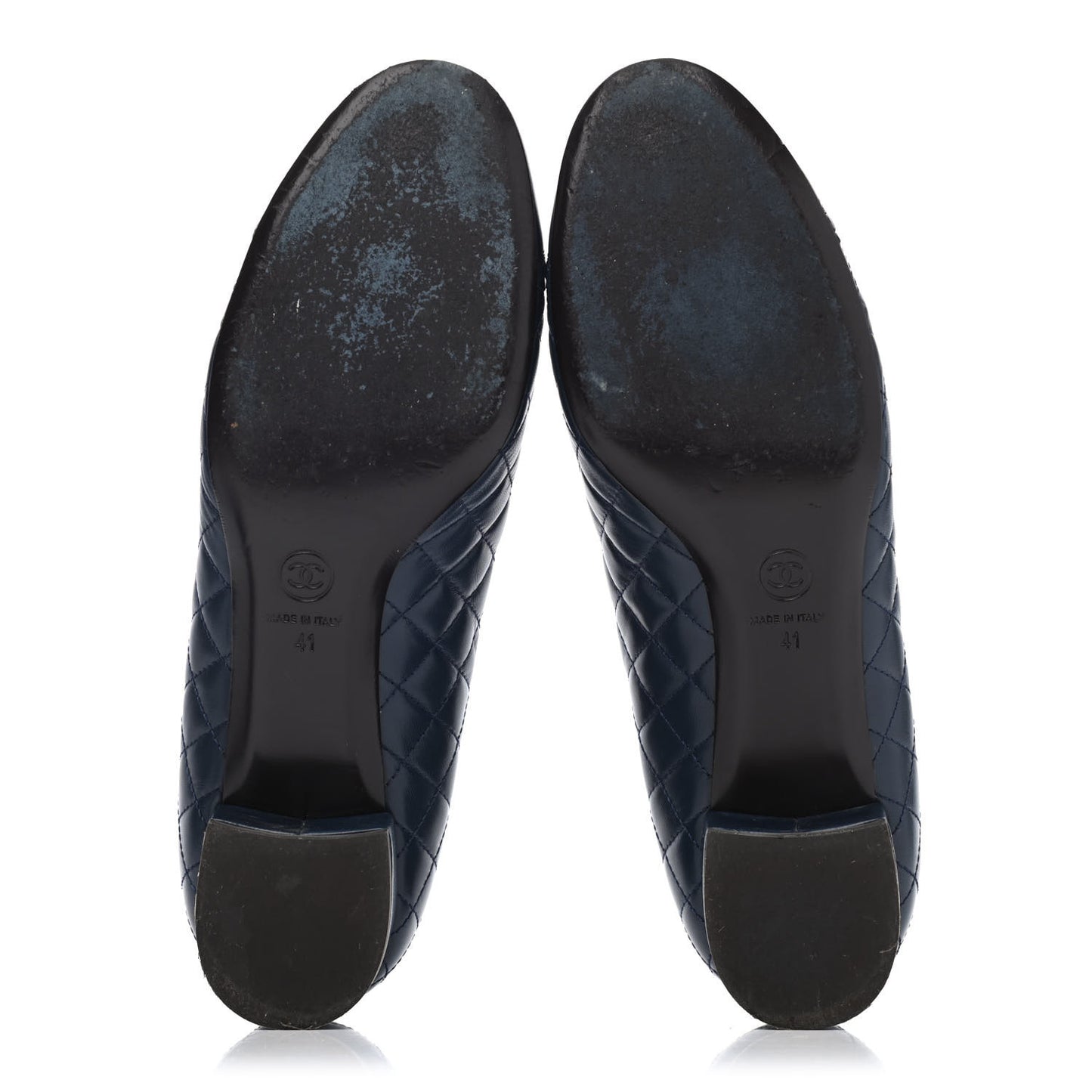 Lambskin Quilted CC Cap Toe Low Heel Ballerina Pumps 41 Navy Blue