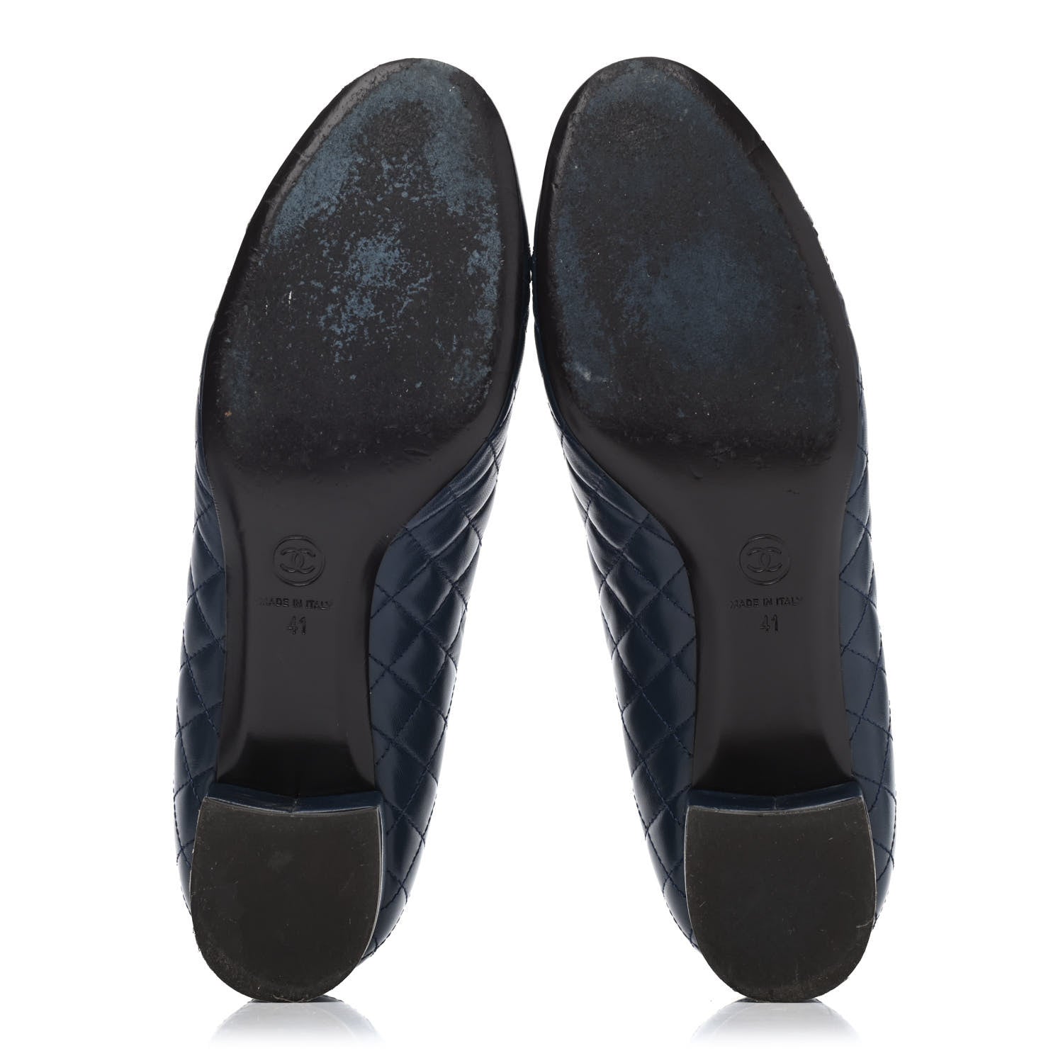 Chanel Lambskin Quilted CC Cap Toe Low Heel Ballerina Pumps 41 Navy Blue 4 of 4