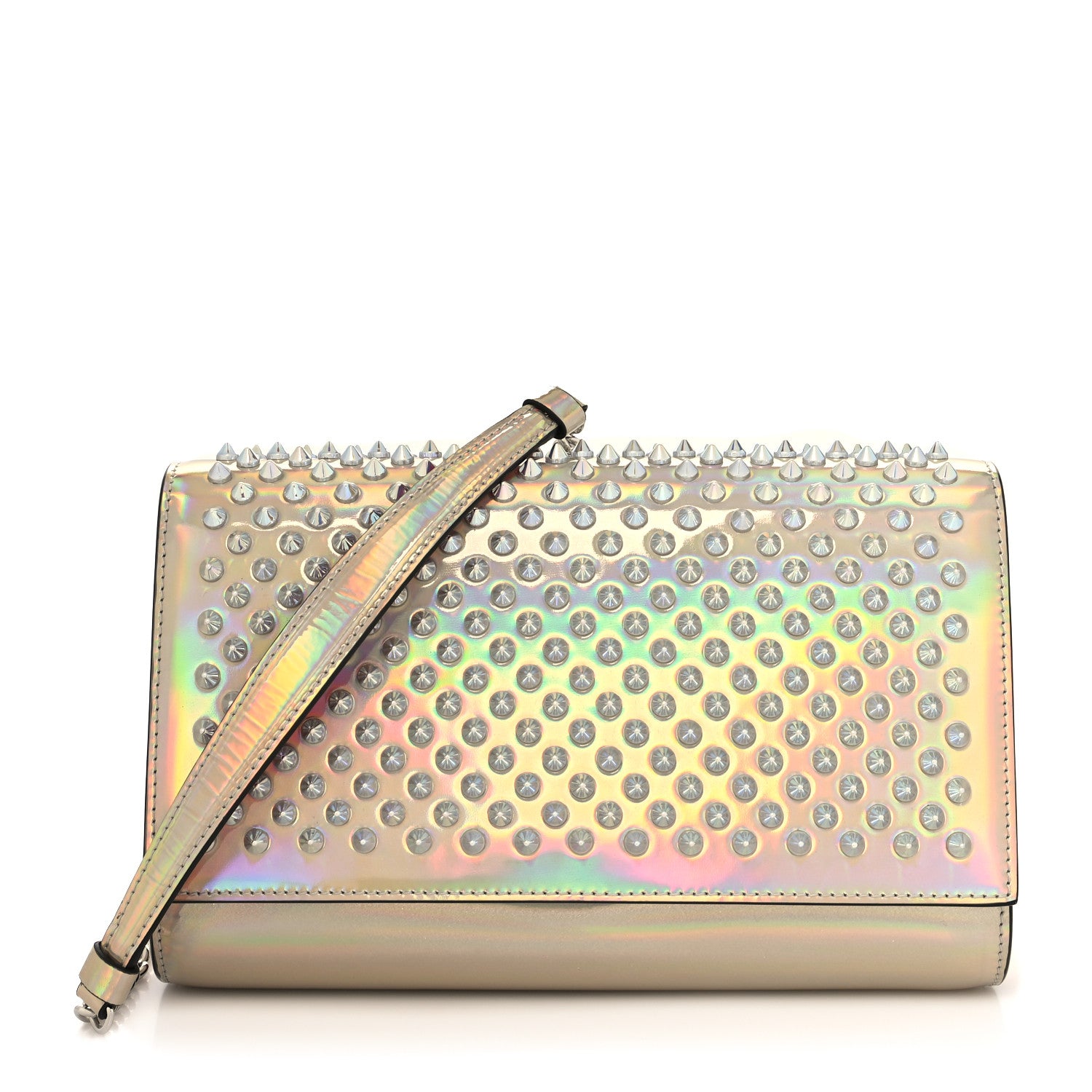 Christian Louboutin Metallic Patent Psychic Spikes Paloma Clutch Snow 1 of 11