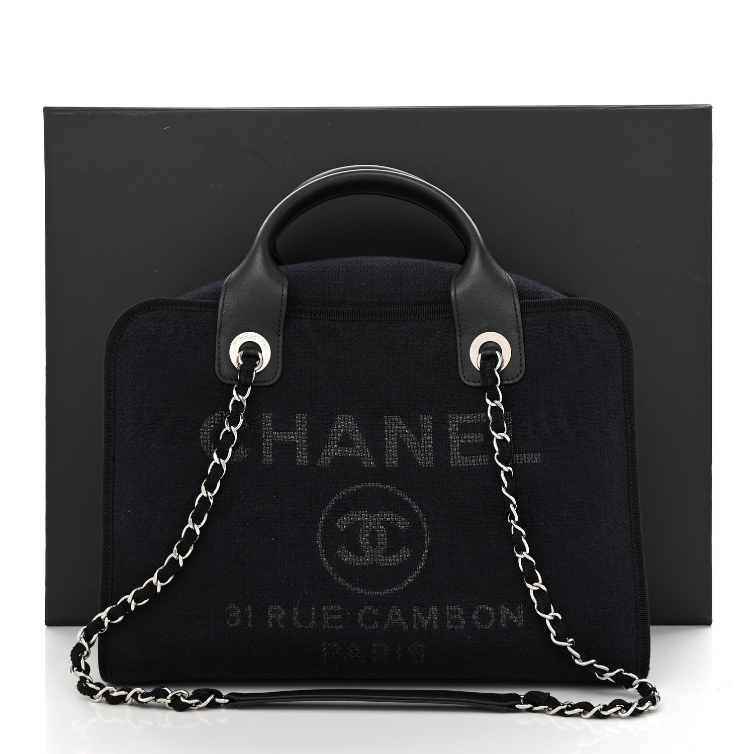 Chanel Denim Deauville Bowling Bag Dark Blue 11 of 11