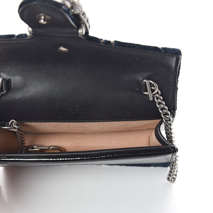 Gucci Velvet GG Monogram Super Mini Dionysus Shoulder Bag Blue Beige Black 4 of 7