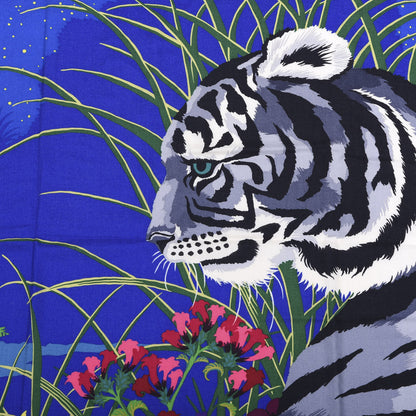 Hermes Cashmere Silk Tyger Tyger Shawl 140 Bleu Dur Vert Gris 5 of 6