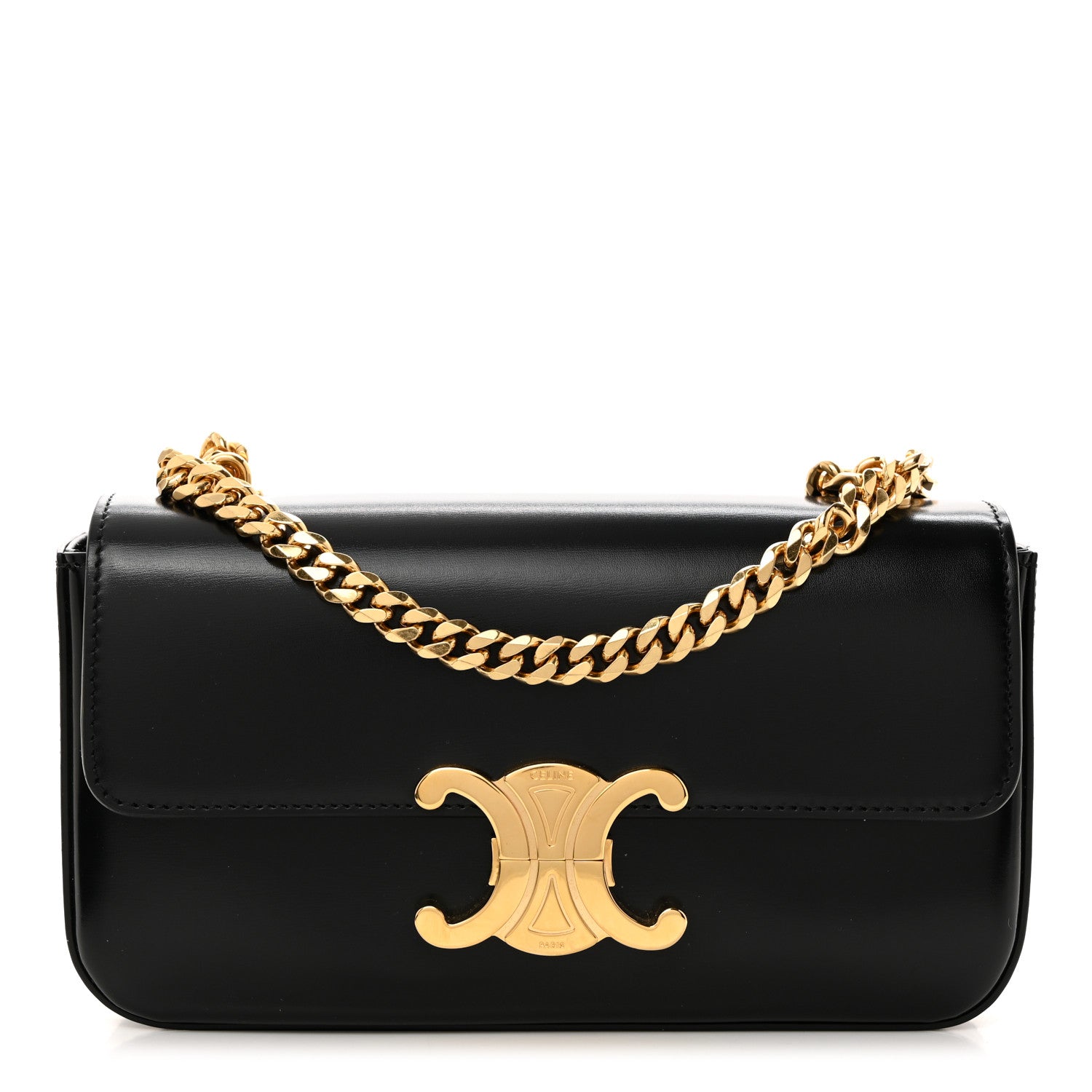 Celine Shiny Calfskin Triomphe Chain Shoulder Bag Black 1 of 10