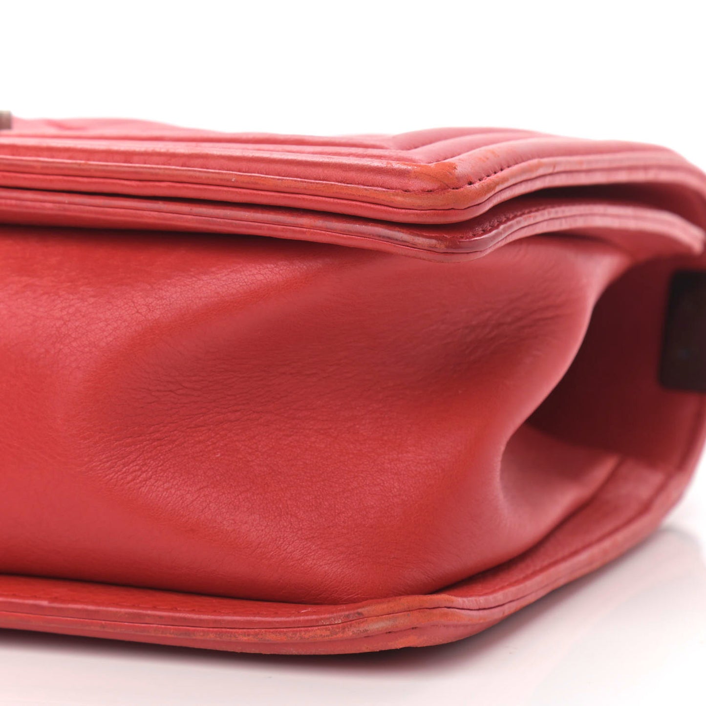 Calfskin Quilted Double Stitch Medium Boy Flap Red
