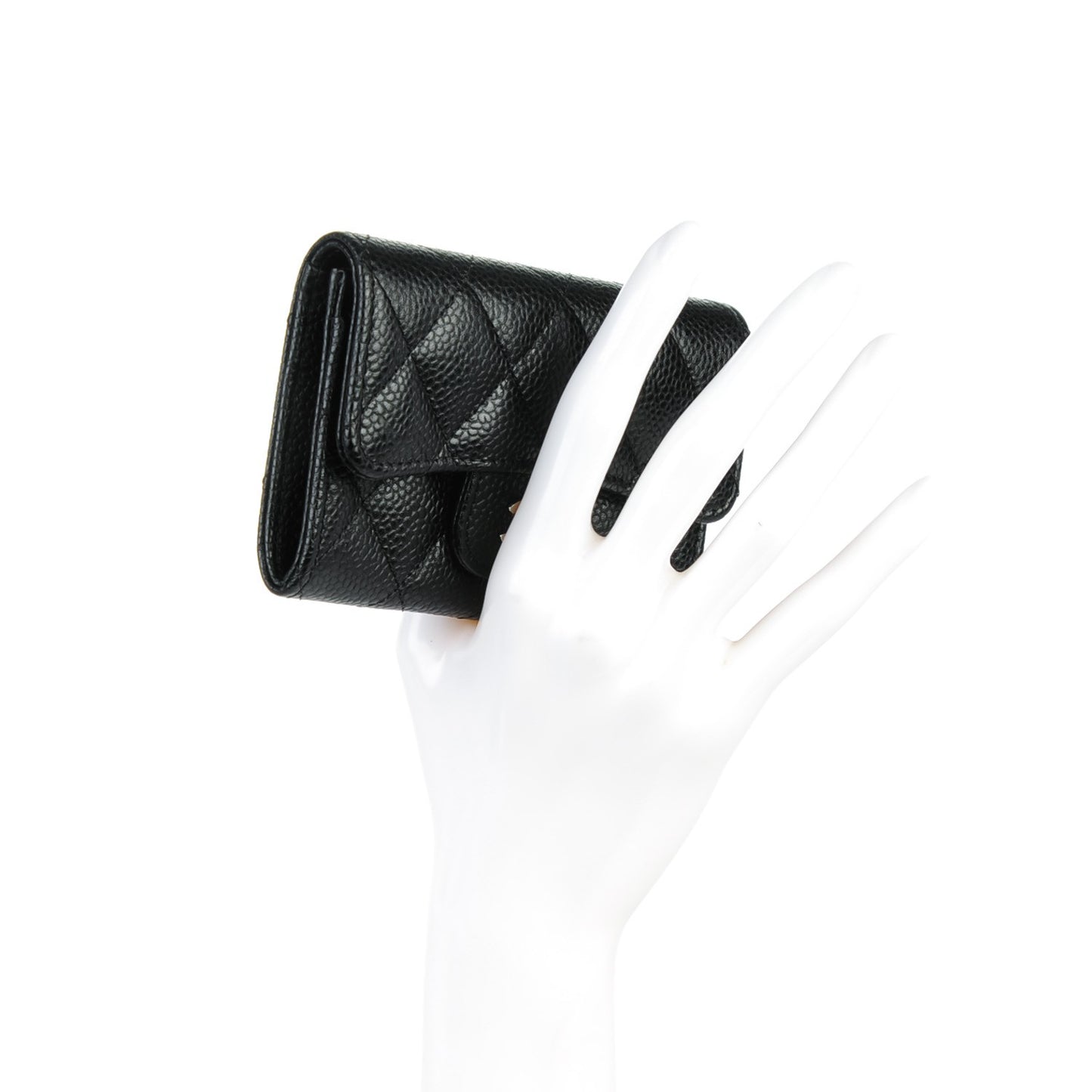 Caviar Quilted Flap Card Holder Black