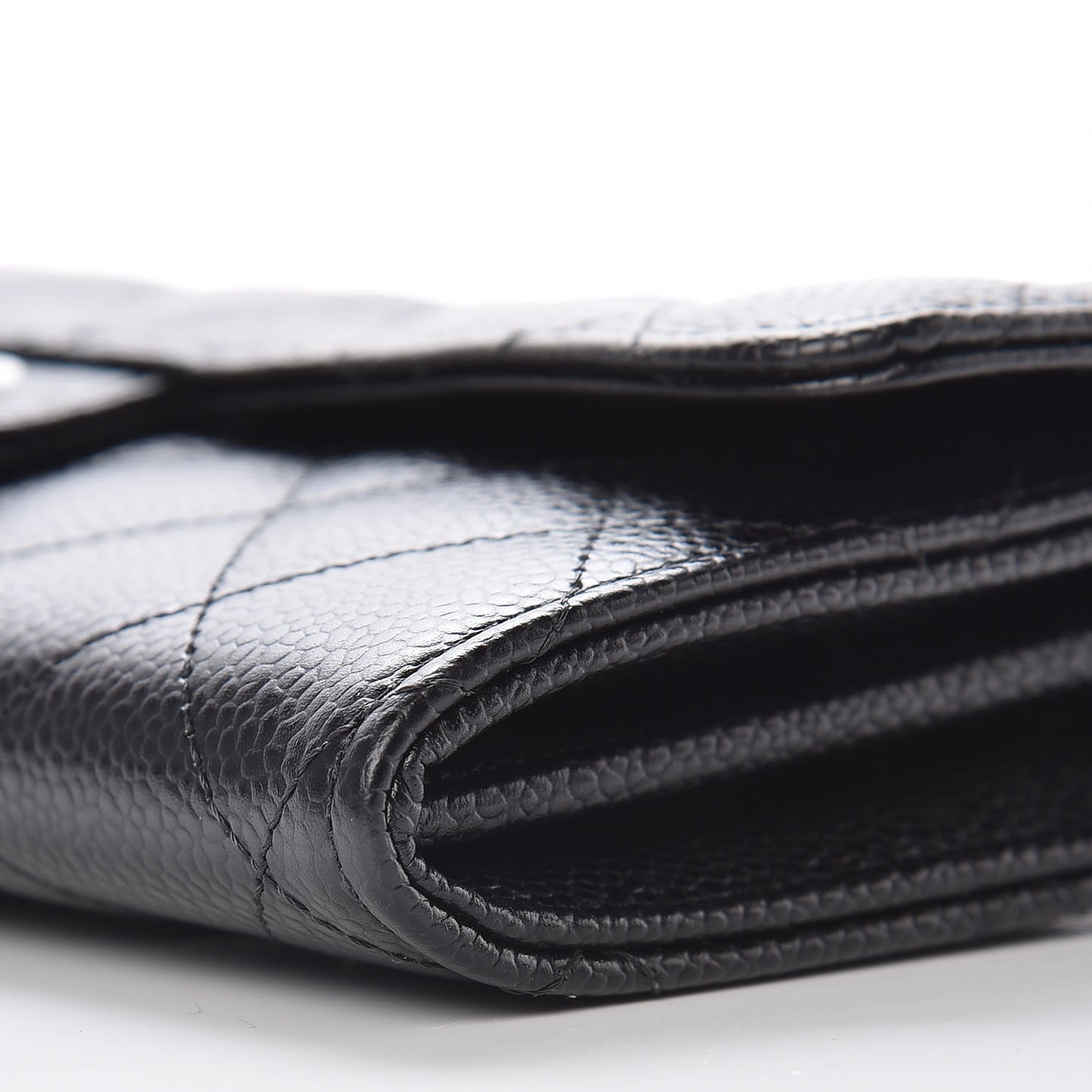 Caviar Quilted Large Gusset Flap Wallet Black