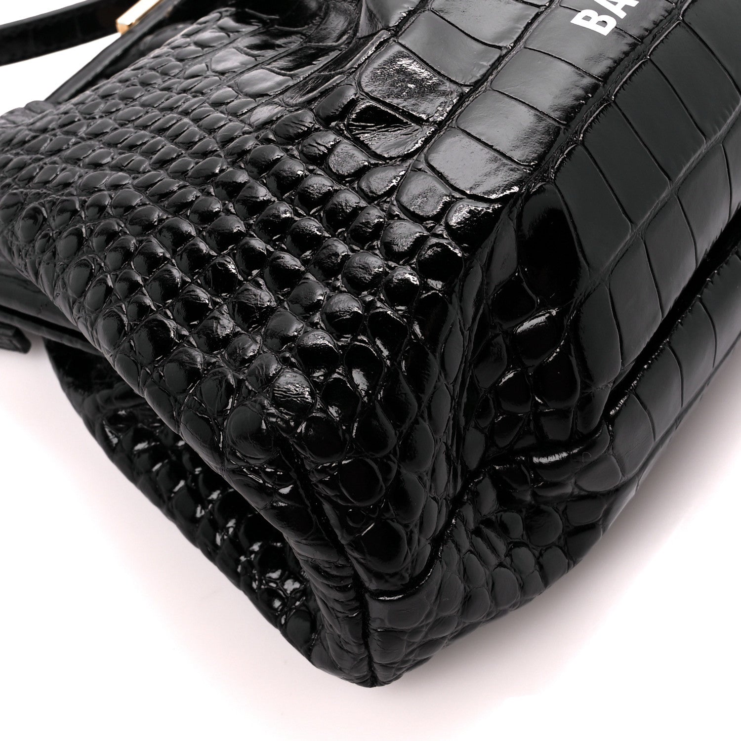 Balenciaga Shiny Supple Calfskin Logo Crocodile Embossed Cloud Crossbody Bag Black White 9 of 11