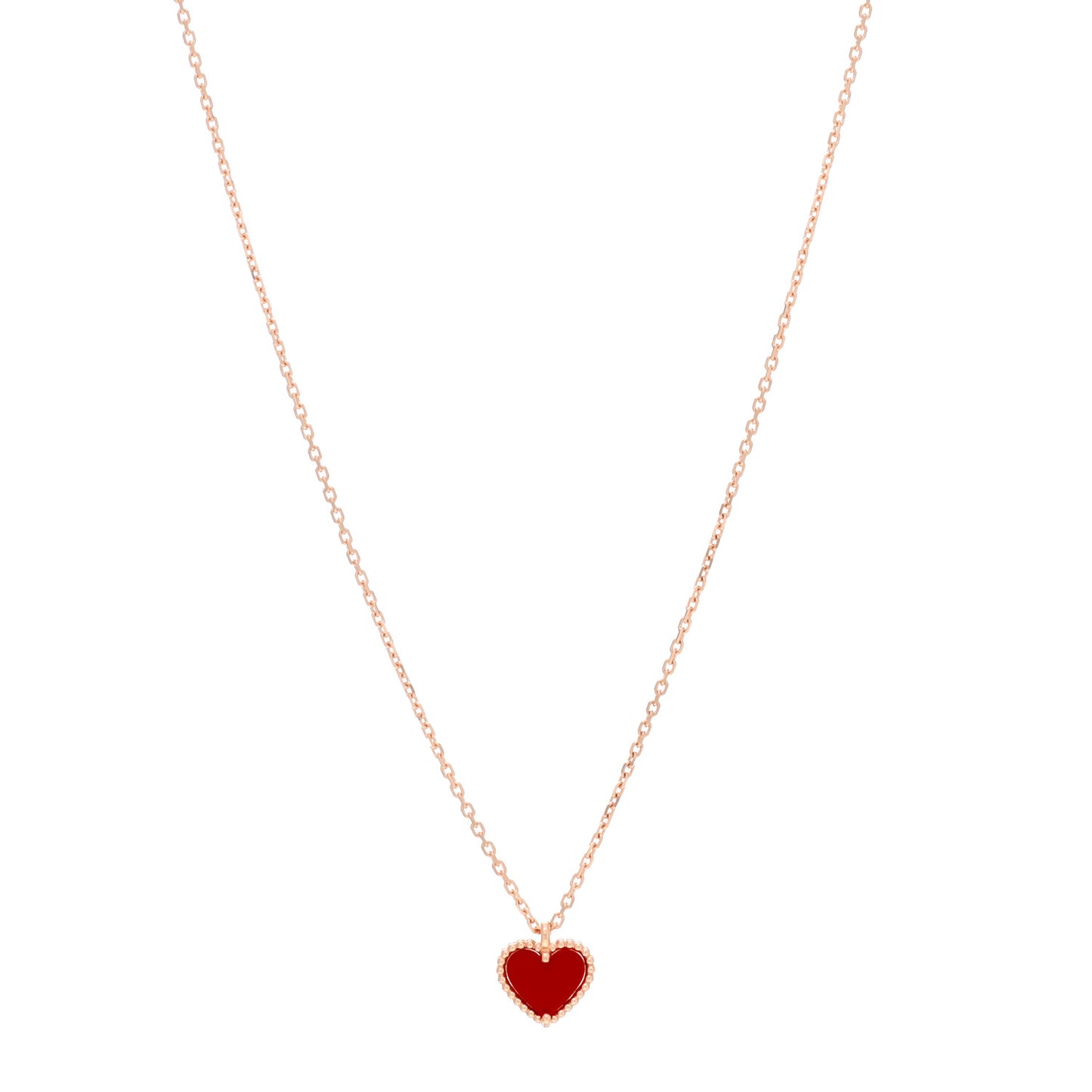 18K Rose Gold Carnelian Sweet Alhambra Heart Pendant Necklace