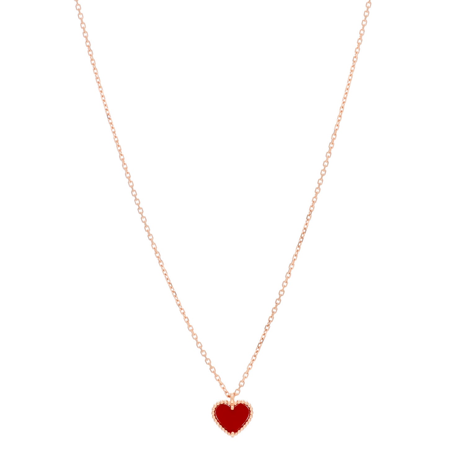 Van Cleef & Arpels 18K Rose Gold Carnelian Sweet Alhambra Heart Pendant Necklace 1 of 6